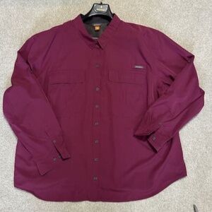 Eddie Bauer Women UPF Field Guide Vented Long Roll Tab Sleeves Shirt Burgundy 3X